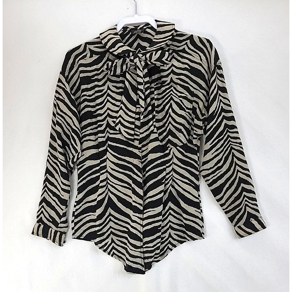Oleg Cassini zebra‎ stripe silk shirt Removable Tie Sz M